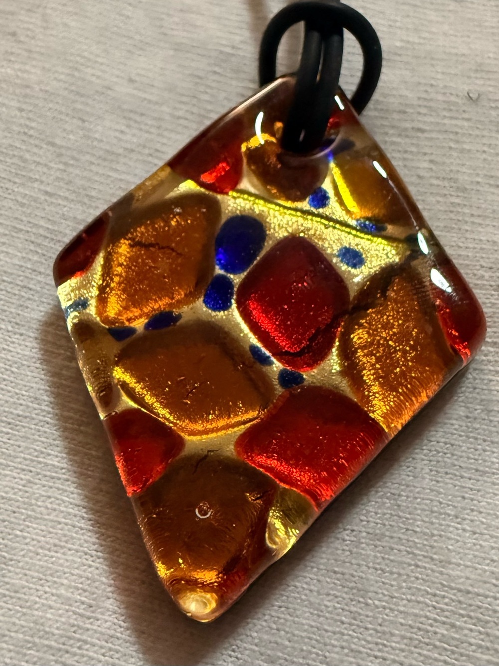 Authentic Signed Vetro di Murano Gold Foil Art Glass Pendant Necklace